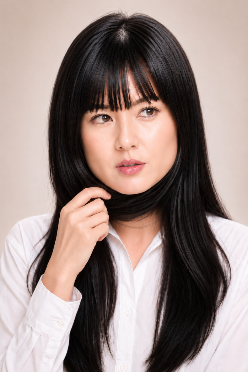 사각턱이 신경 쓰여 긴 머리카락으로 한쪽 하관을 가리는 여성 — 더엘주사로 윤곽을 정리하기 전 모습